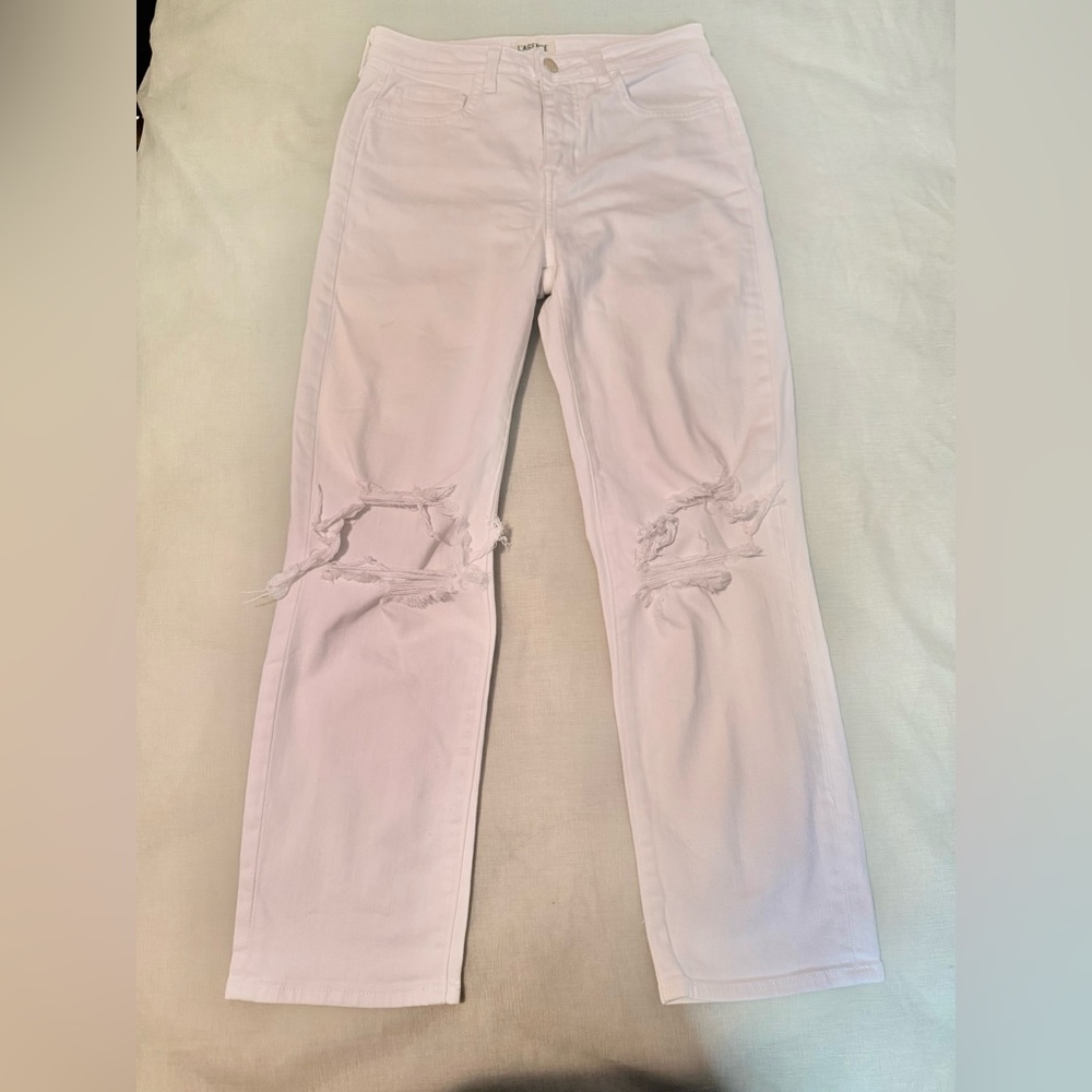 L’AGENCE White Distressed Straight Leg Jeans Size 26